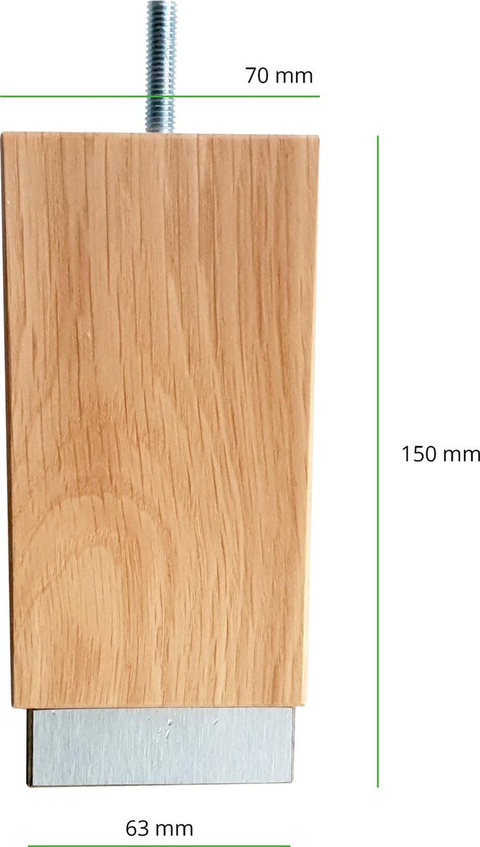 Boxspring / Bed Poten - Eiken - Blok vorm - 15cm hoog- Set á 6 Stuks